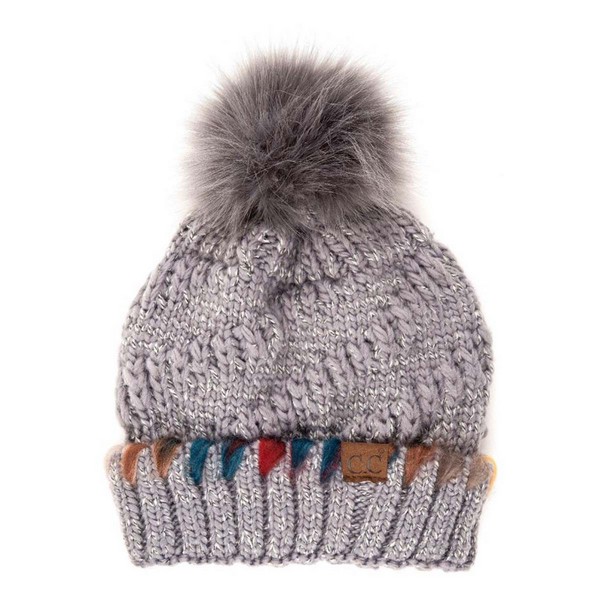 Ladies CC Knit Beanie with Pom - Gray