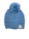 Kid's Knit CC Beanie with Pom - Denim