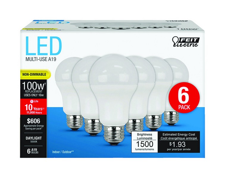 Feit Electric A19 E26 (Medium) LED Bulb Daylight 100 W 6 pk