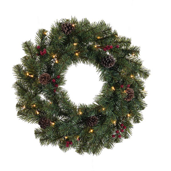 Celebrations 24 in. D Incandescent Prelit Decorated Warm White Christmas Prelit Wreath