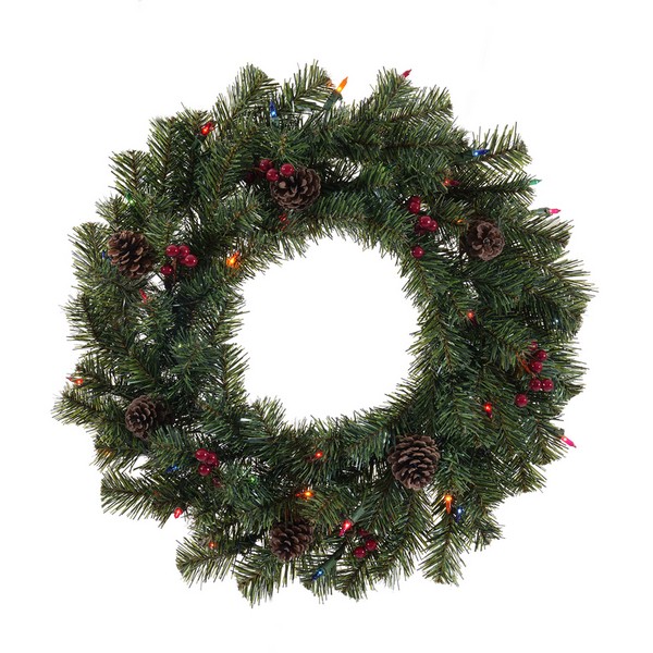 Celebrations 24 in. D Incandescent Prelit Decorated Multi Christmas Wreath