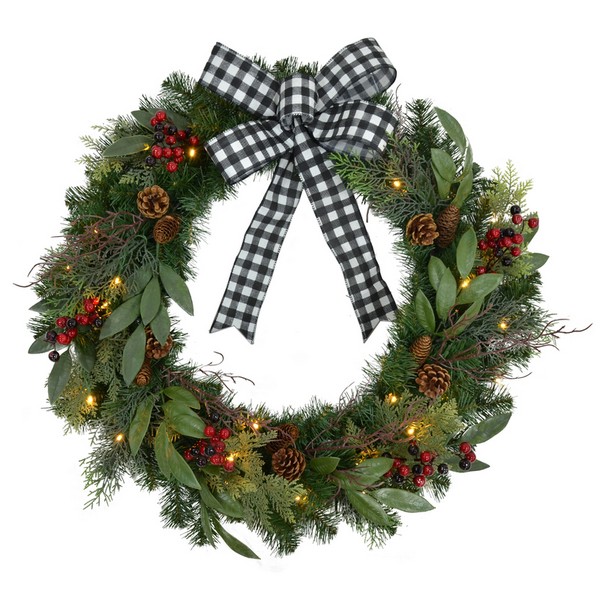 Celebrations Home 30 in. D LED Prelit Decorated Warm White Decorated Wreath With Bow