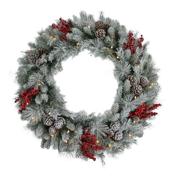 Celebrations Home in. 30 in. D LED Prelit Decorated Clear/Warm White Wreath