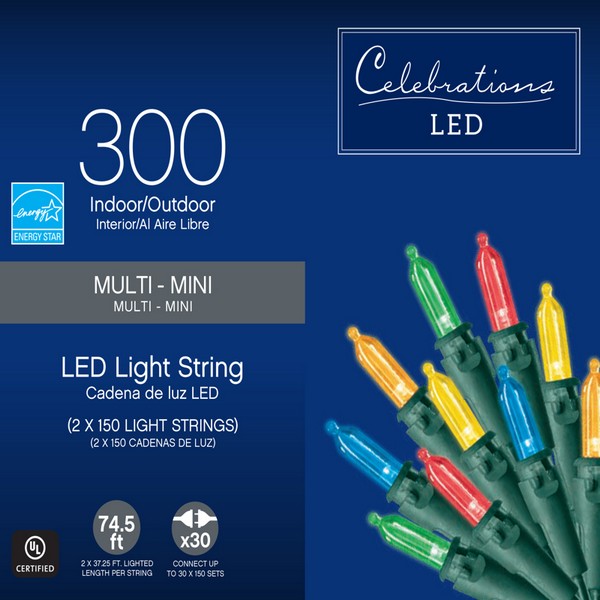 Celebrations LED Mini Multicolored 300 ct String Christmas Lights 74.5 ft.