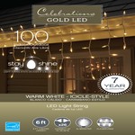 Celebrations Gold LED Mini Clear/Warm White 100 ct Icicle Christmas Lights 5.67 ft.