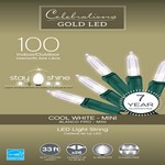 Celebrations Gold LED Mini Cool White 100 ct String Christmas Lights 33 ft.