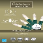 Celebrations Gold LED Mini Clear/Warm White 100 ct String Christmas Lights 33 ft.