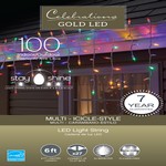 Celebrations Gold LED Mini Multicolored 100 ct Icicle Christmas Lights 5.67 ft.