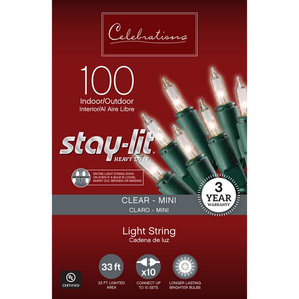 Celebrations Stay-lit Incandescent Mini Clear/Warm White 100 ct String