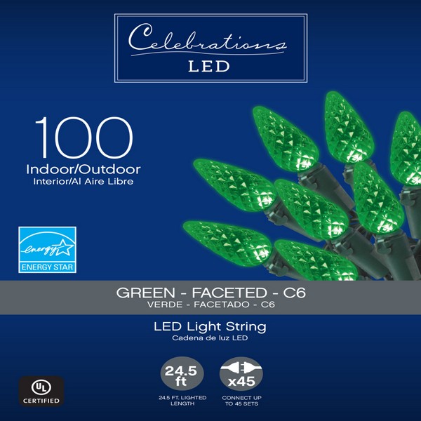 Celebrations LED C6 Green 100 ct String Christmas Lights 24.75 ft.