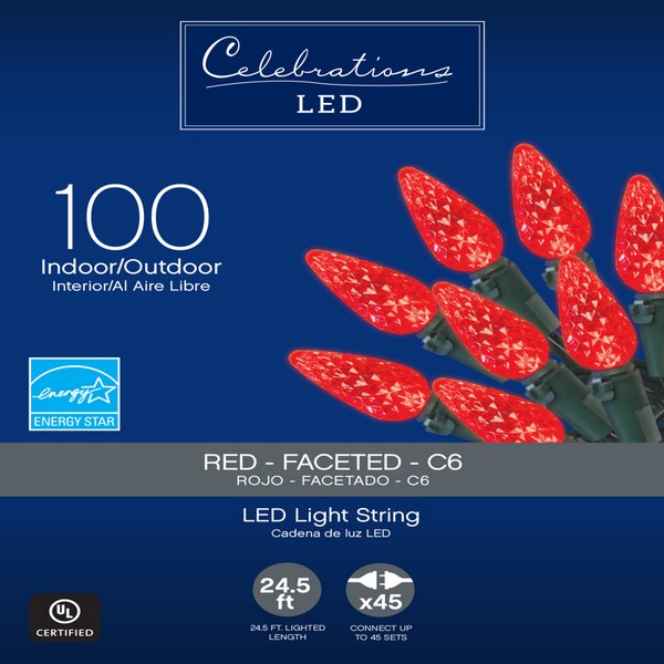 Celebrations LED C6 Red 100 ct String Christmas Lights 24.75 ft.
