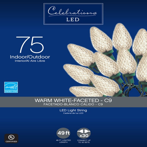 Celebrations LED C9 Clear/Warm White 75 ct String Christmas Lights 49.3 ft.