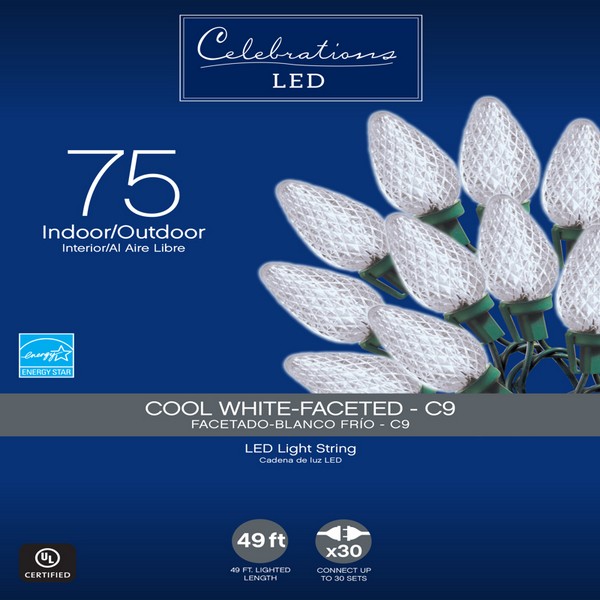 Celebrations LED C9 Cool White 75 ct String Christmas Lights 49.3 ft.