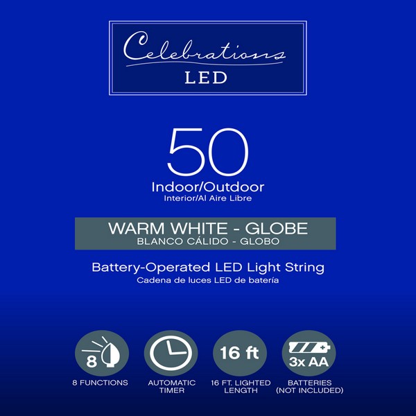 Celebrations LED G14 Globe Clear/Warm White 50 ct String Christmas Lights 16