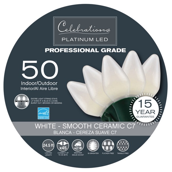 Celebrations Platinum LED C7 White 50 ct String Christmas Lights 24.5 ft.