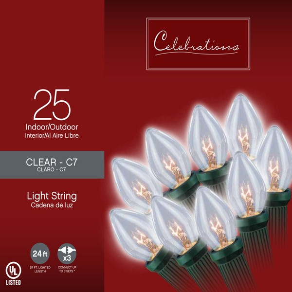 Celebrations Incandescent C7 Clear/Warm White 25 ct String Christmas Lights