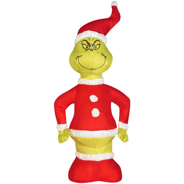 Gemmy Green/Red Airdorable Grinch in Santa Suit Table Top Decoration