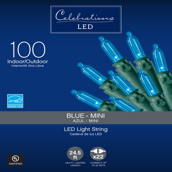Celebrations LED Mini Blue 100 ct String Christmas Lights 24.75 ft.