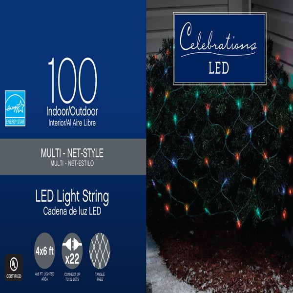 Celebrations LED Mini Multicolored 100 ct Net Christmas Lights 6 ft.