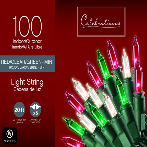 Celebrations Incandescent Mini Multicolored 100 ct String Christmas Lights
