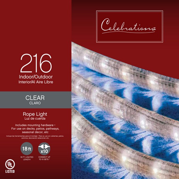 Celebrations Incandescent Mini Clear/Warm White 216 ct Rope Christmas Lights