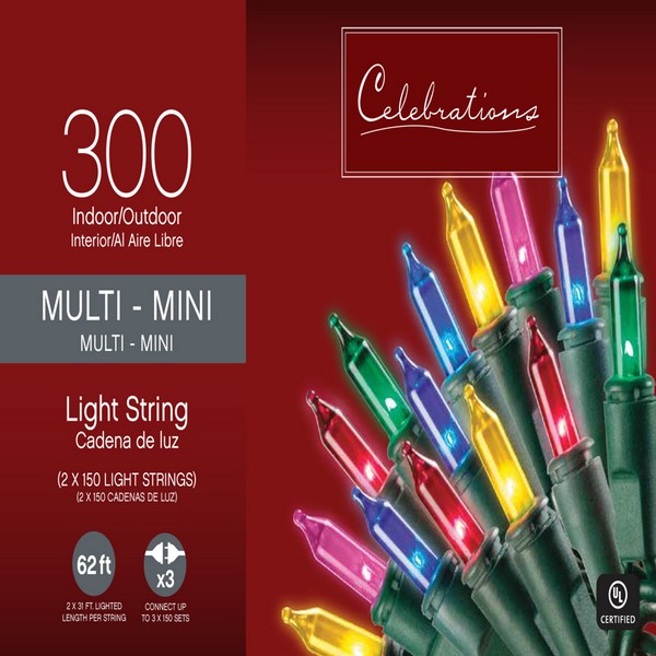 Celebrations Incandescent Mini Multicolored 300 ct String Christmas Lights