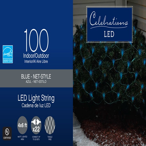 Celebrations LED Mini Blue 100 ct Net Christmas Lights 6 ft.