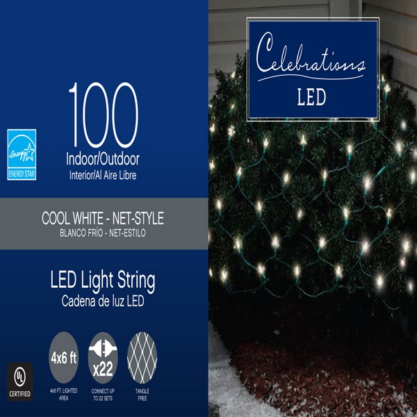 Celebrations LED Mini Cool White 100 ct Net Christmas Lights 6 ft.