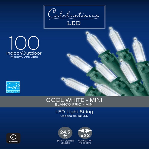 Celebrations LED Mini Cool White 100 ct String Christmas Lights 24.75 ft.