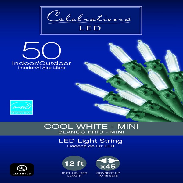Celebrations LED Mini Cool White 50 ct String Christmas Lights 12 ft.