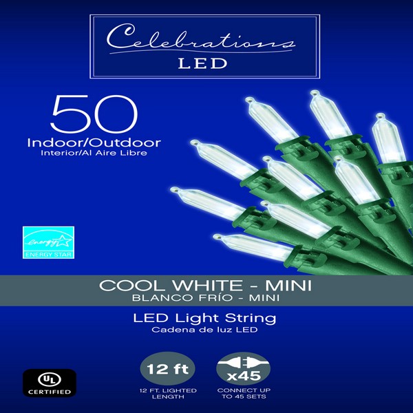 LED Mini Lights Celebrations LED Mini Cool White 50 ct String Christmas Lights 12 ft