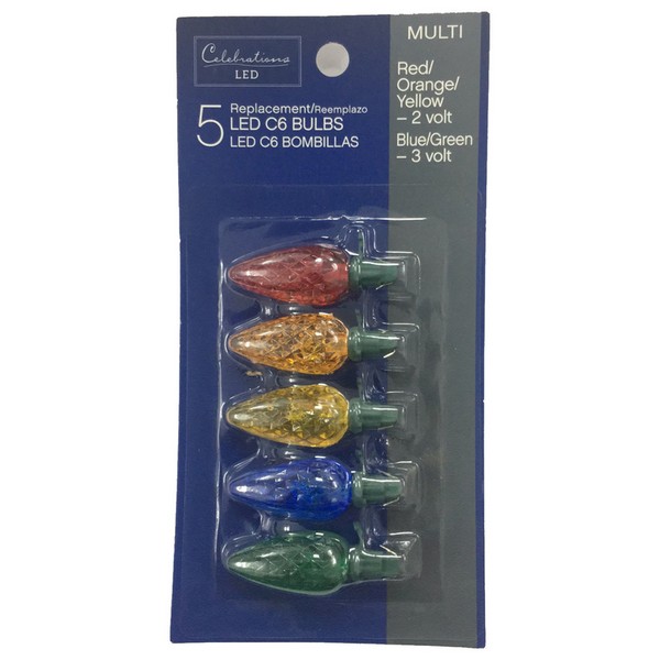 Celebrations LED C6 Multicolored 5 ct Replacement Christmas Light Bulbs