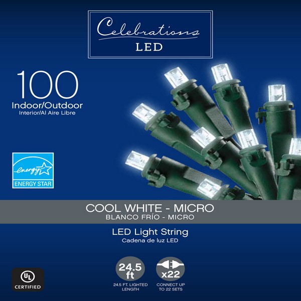 Celebrations LED Micro/5mm Cool White 100 ct String Christmas Lights 24.75