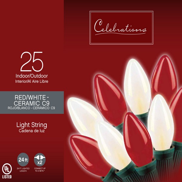 Celebrations Incandescent C9 Red/White 25 ct String Christmas Lights 24 ft