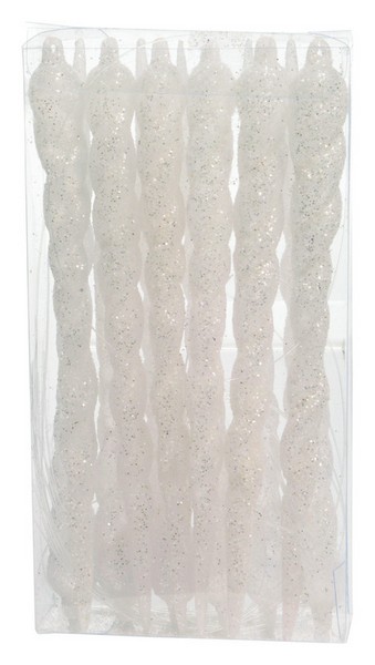 Decoris White Festive Holiday Glitter Icicle Ornaments