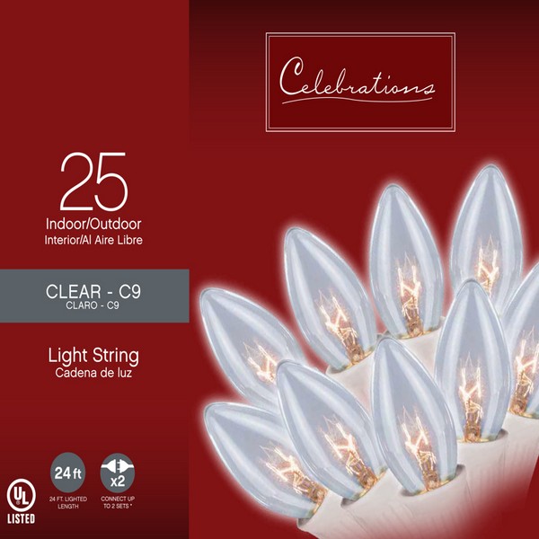 Celebrations Incandescent C9 Clear/Warm White 25 ct String Christmas Lights