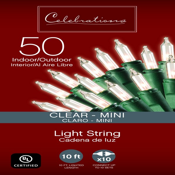 Celebrations Incandescent Mini Clear/Warm White 50 ct String Christmas Lights 10.2 ft.