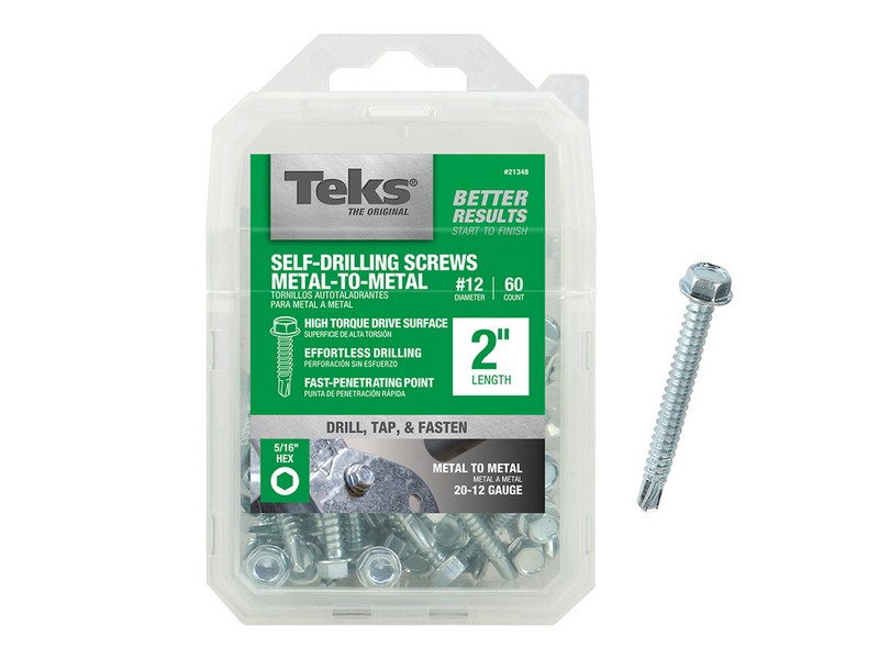 Teks No. 12  S X 2 in. L Hex Washer Head Sheet Metal Screws 60 pk