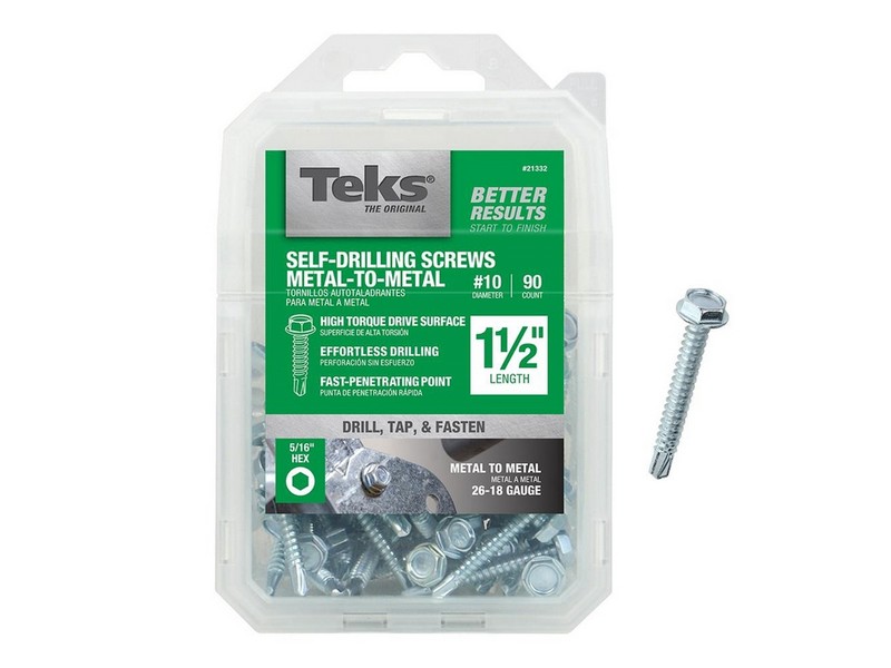 Teks No. 10  S X 1-1/2 in. L Hex Washer Head Sheet Metal Screws 90 pk