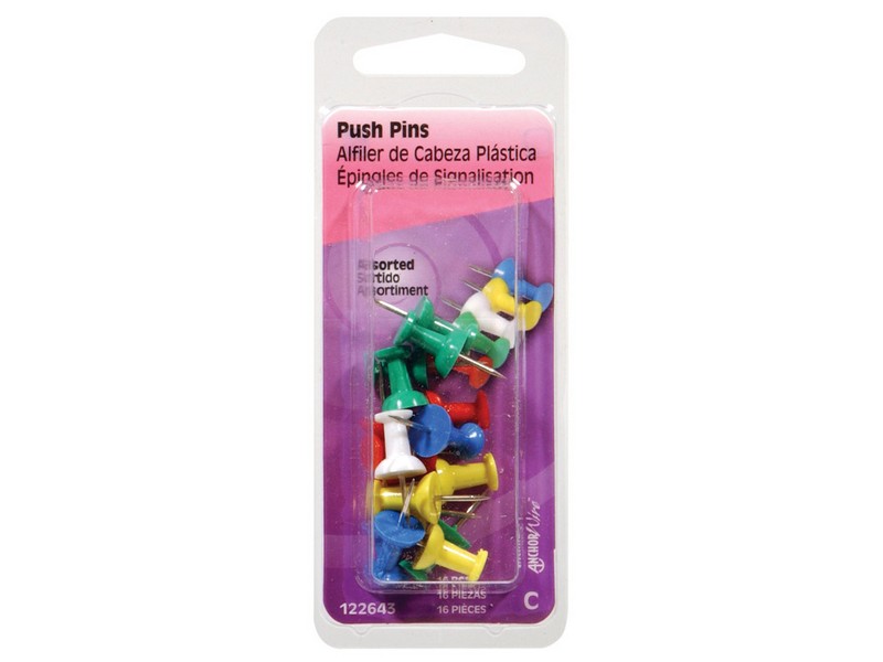 Hillman Assorted Push Pins 16 pk