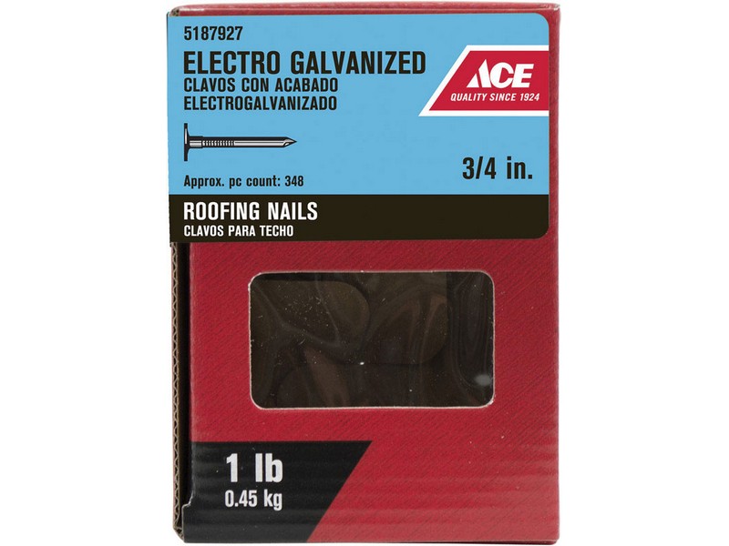 Ace 3/4 in. Roofing Electro-Galvanized Steel Nail Large Head 1 lb
