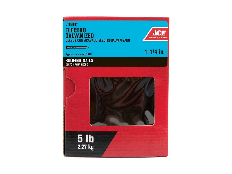 Ace 1-1/4 in. Roofing Electro-Galvanized Steel Nail Large Head 5 lb