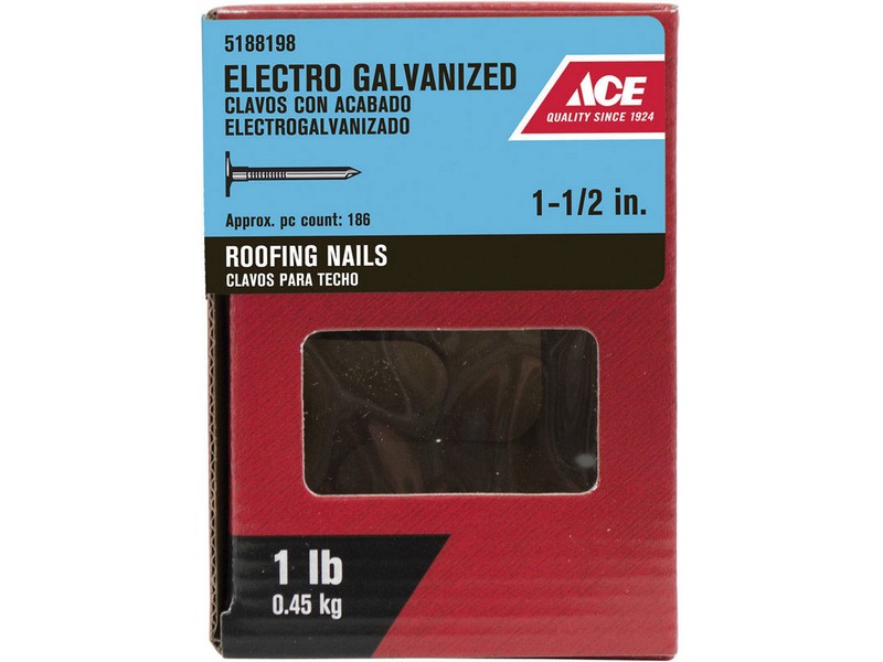 Ace 1-1/2 in. Roofing Electro-Galvanized Steel Nail Large Head 1 lb