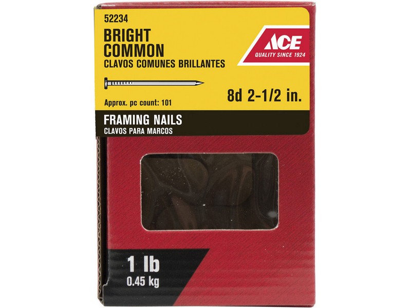 Ace 8D 2-1/2 in. Framing Bright Steel Nail Round Head 1 lb