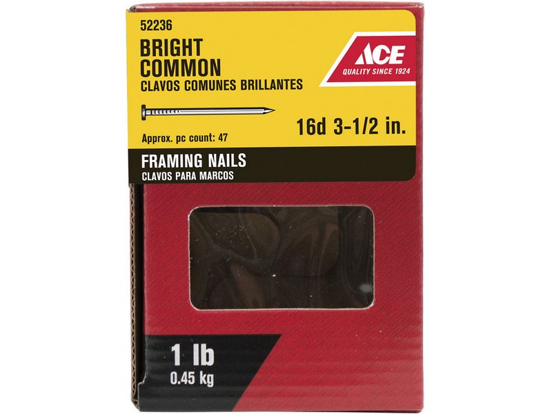 Ace 16D 3-1/2 in. Common Bright Steel Nail Round Head 1 lb