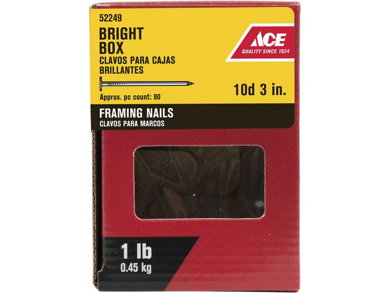 Ace 10D 3 in. Box Bright Steel Nail Flat Head 1 lb