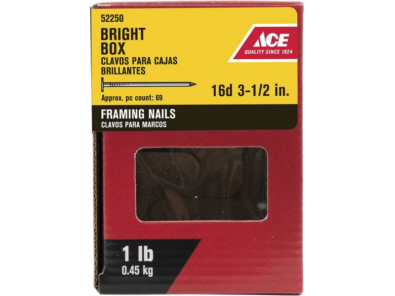 Ace 16D 3-1/2 in. Framing Bright Steel Nail Flat Head 1 lb