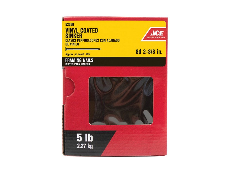 Ace 8D 2-3/8 in. Sinker Vinyl Steel Nail Checkered Head 5 lb