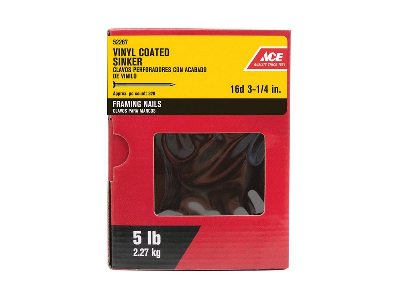 Ace 16D 3-1/4 in. Sinker Vinyl Steel Nail Checkered Head 5 lb