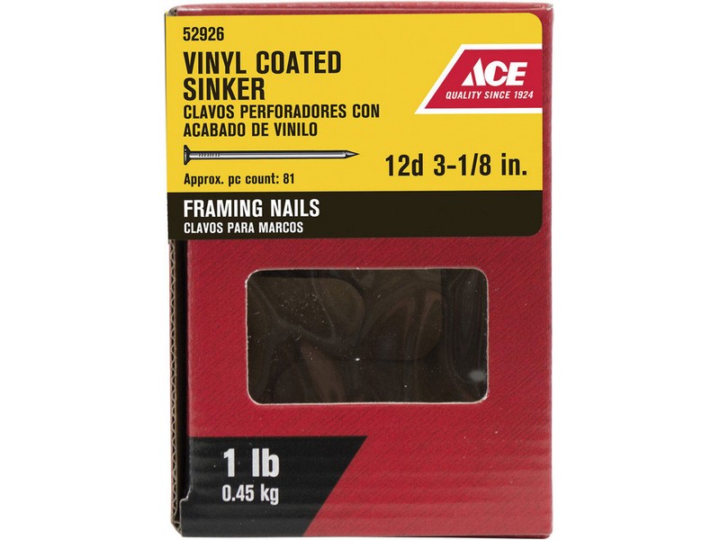Ace 12D 3-1/8 in. Sinker Vinyl Steel Nail Checkered Head 1 lb